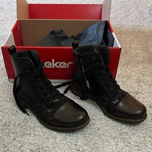 Rieker Black and Brown Lace-Up Boots